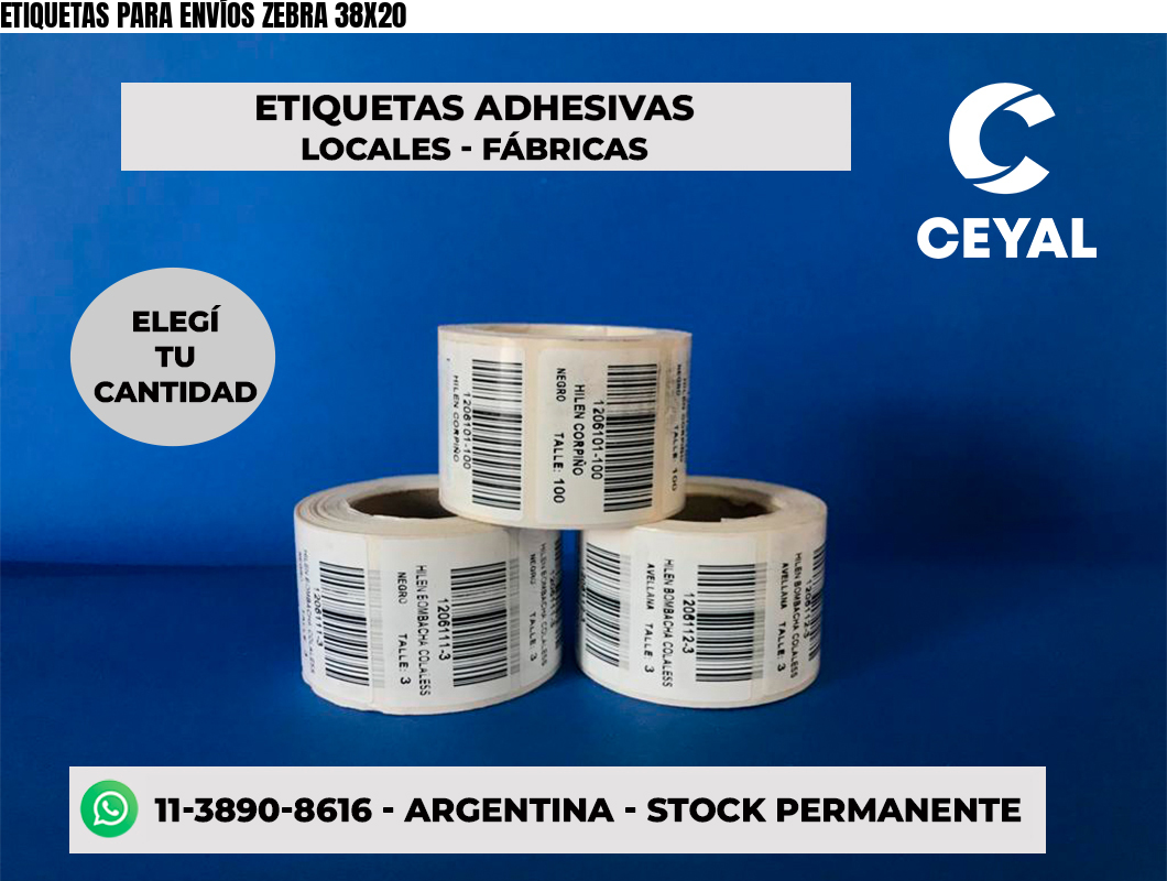 ETIQUETAS PARA ENVÍOS ZEBRA 38X20
