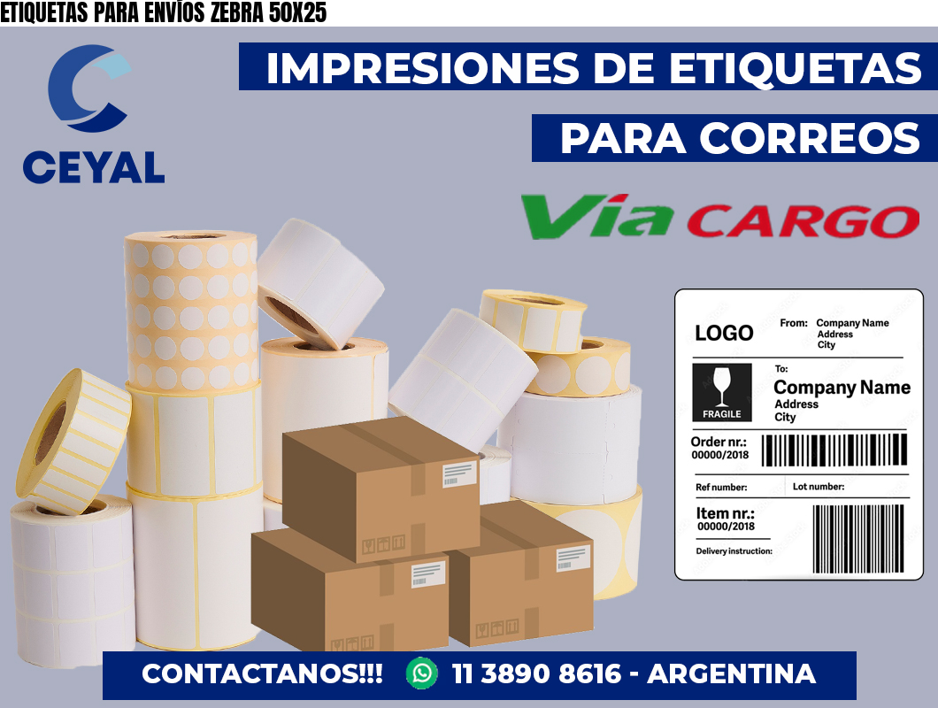 ETIQUETAS PARA ENVÍOS ZEBRA 50X25