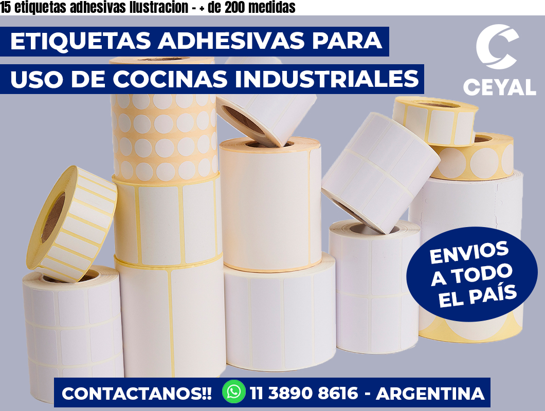 15 etiquetas adhesivas Ilustracion - + de 200 medidas