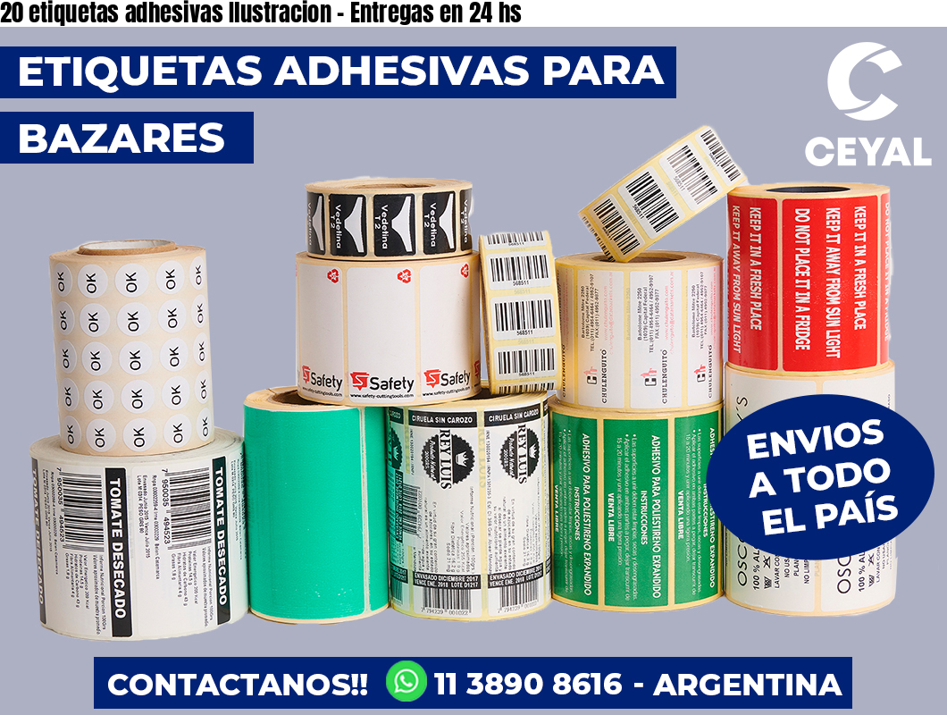 20 etiquetas adhesivas Ilustracion - Entregas en 24 hs
