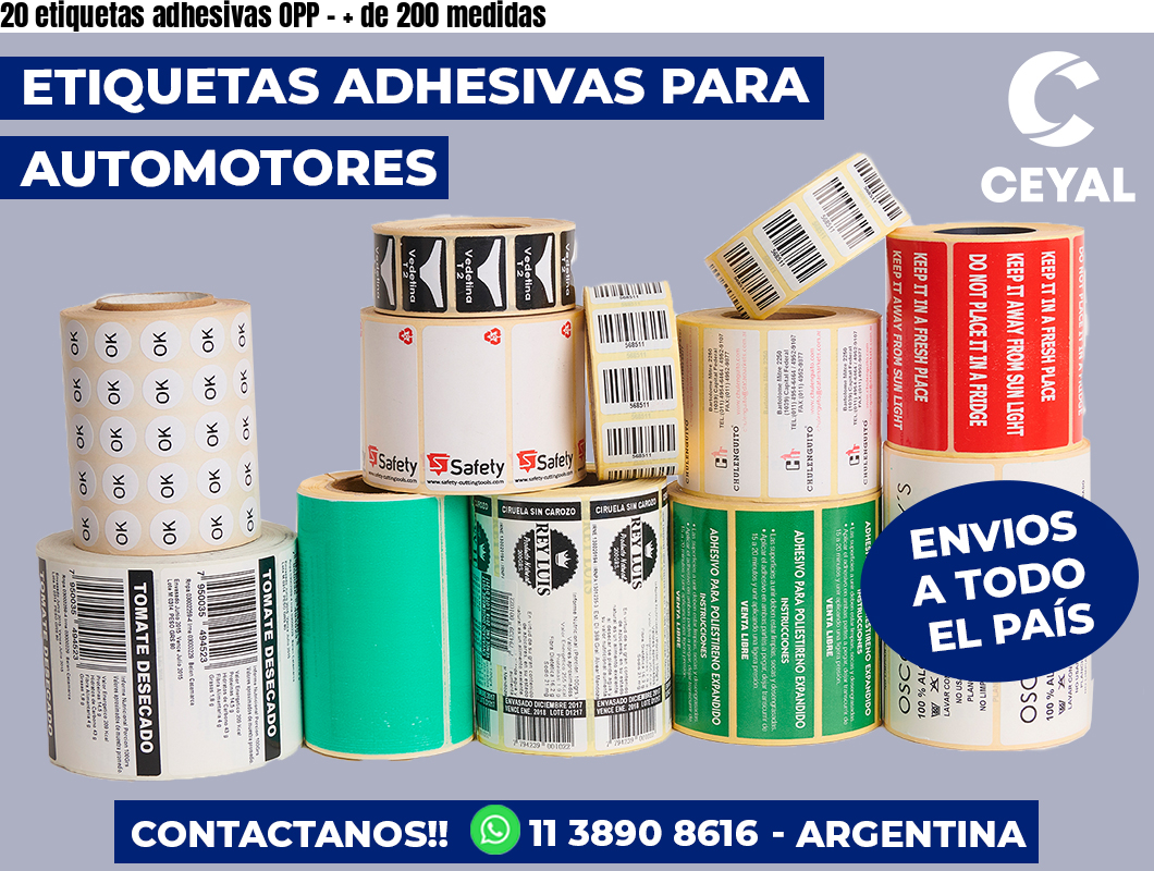 20 etiquetas adhesivas OPP – + de 200 medidas