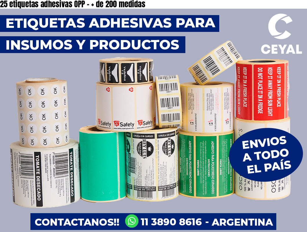 25 etiquetas adhesivas OPP - + de 200 medidas