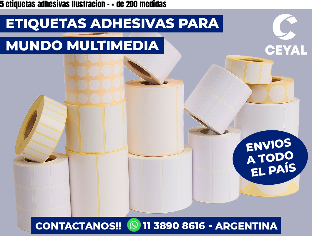 5 etiquetas adhesivas Ilustracion - + de 200 medidas