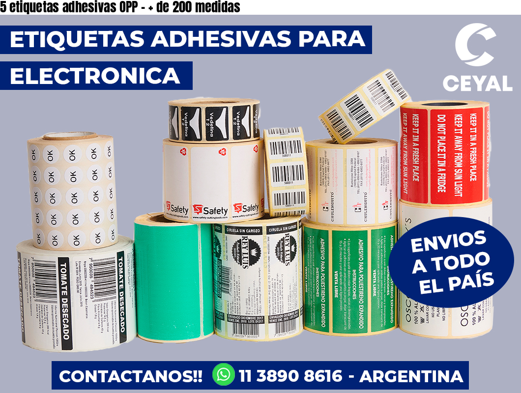 5 etiquetas adhesivas OPP – + de 200 medidas