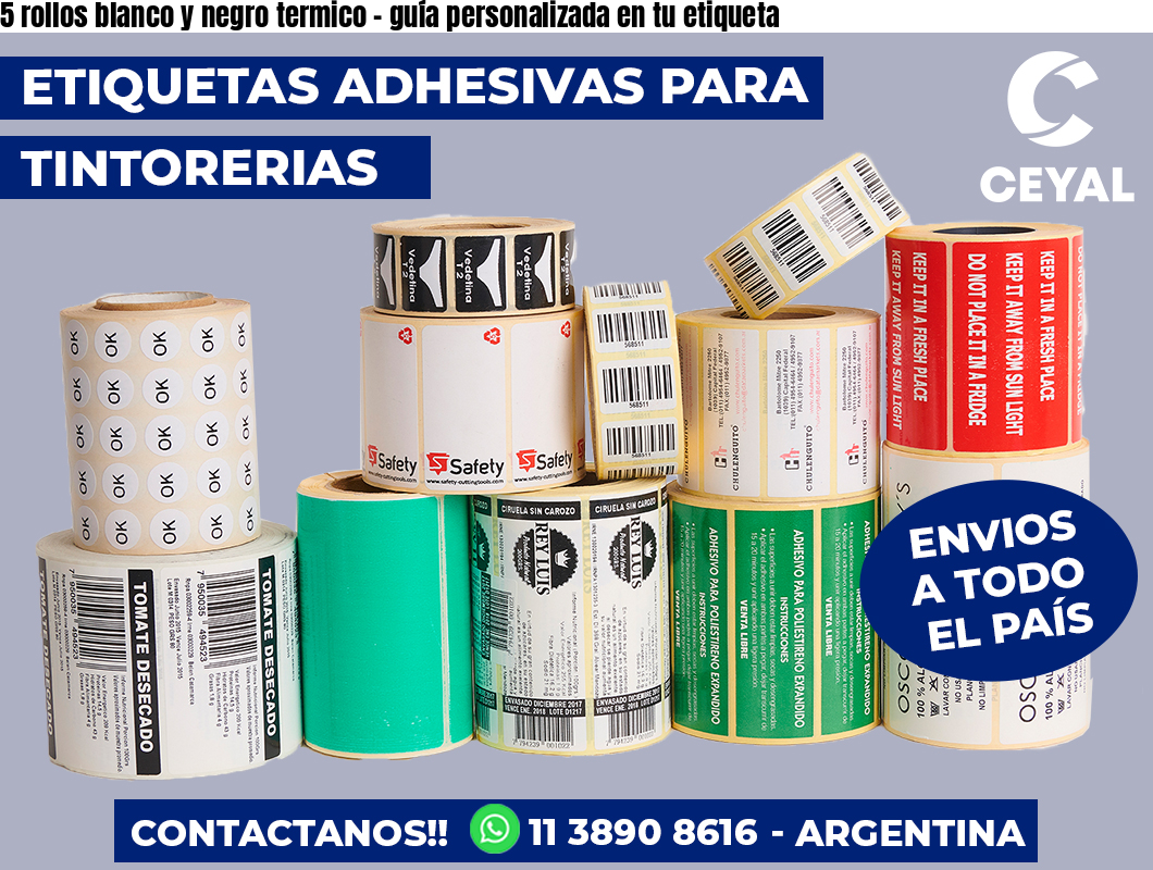 5 rollos blanco y negro termico – guía personalizada en tu etiqueta