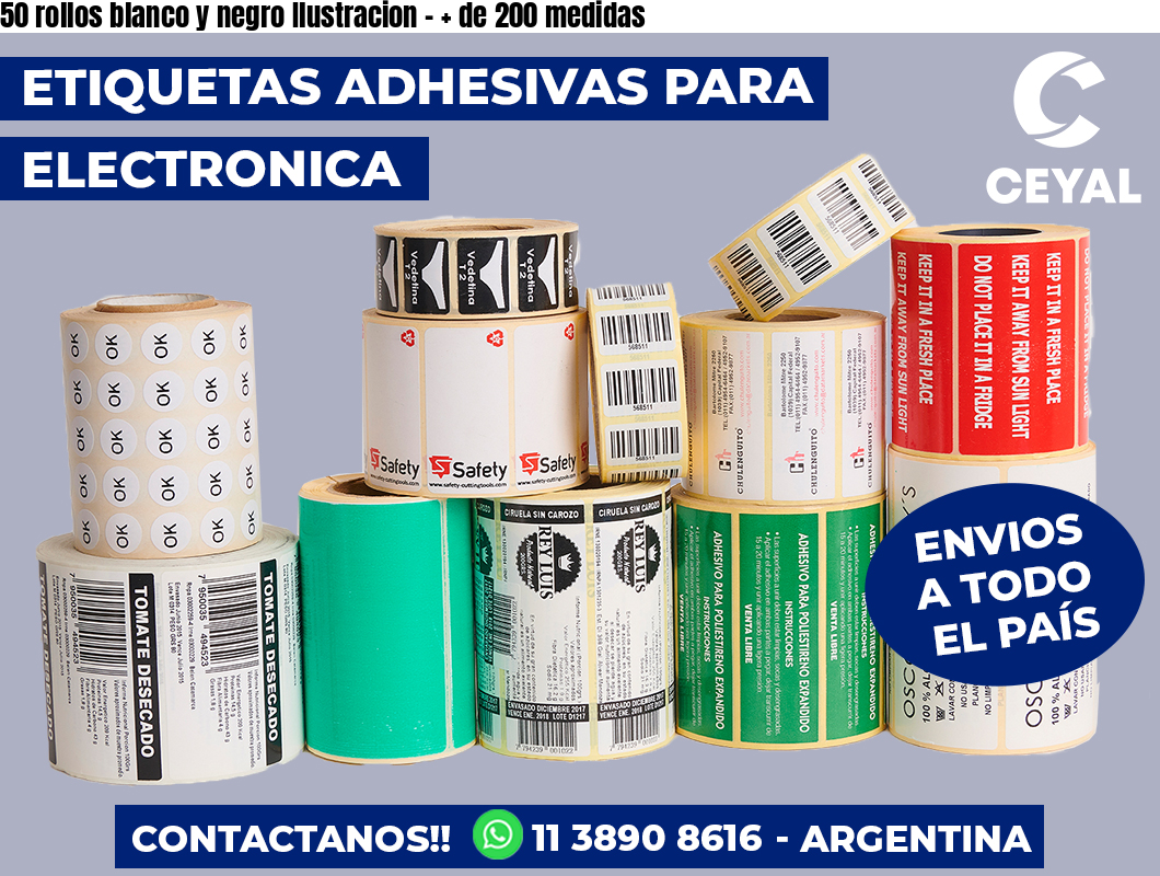 50 rollos blanco y negro Ilustracion – + de 200 medidas