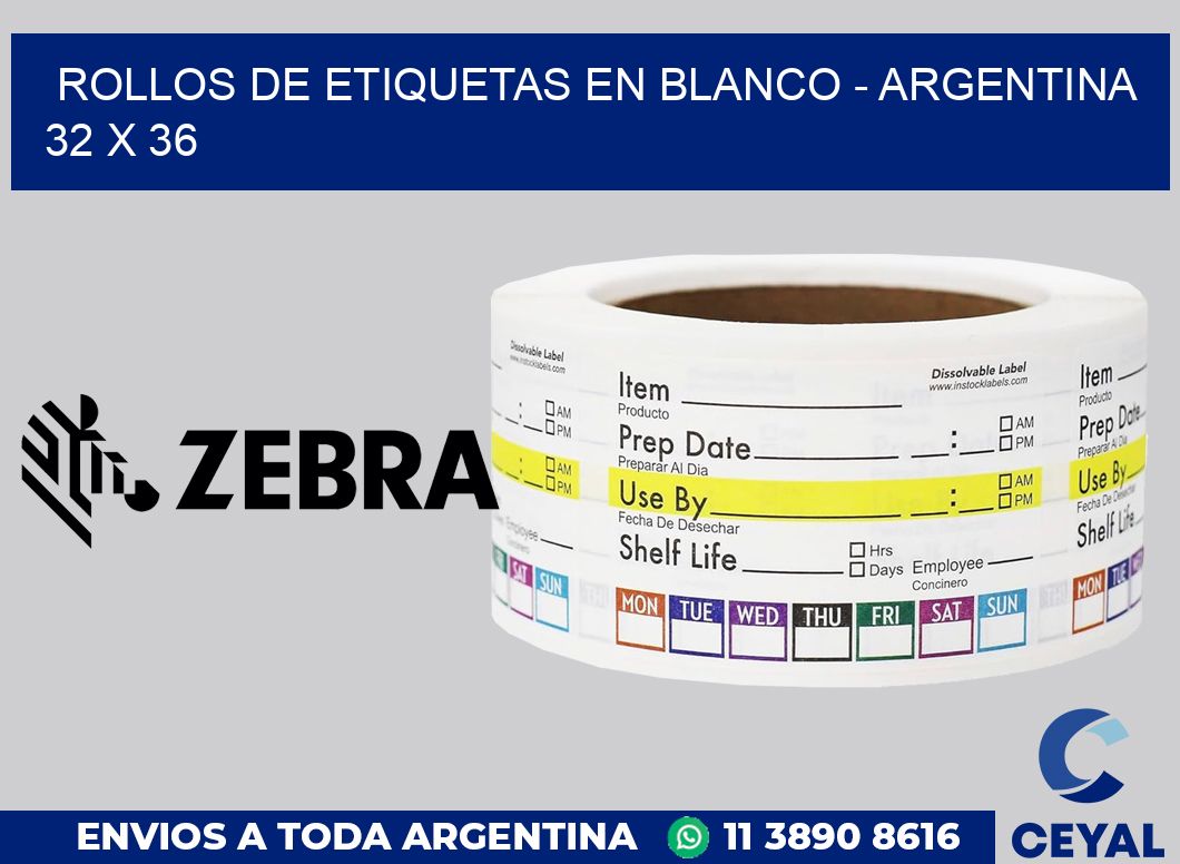 Rollos de etiquetas en blanco - Argentina 32 x 36