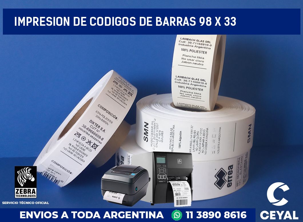 impresion de codigos de barras 98 x 33