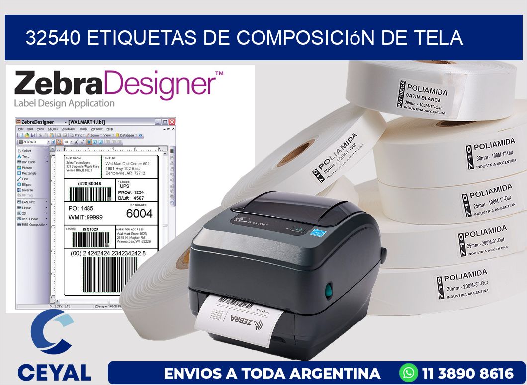 32540 Etiquetas de Composición de Tela