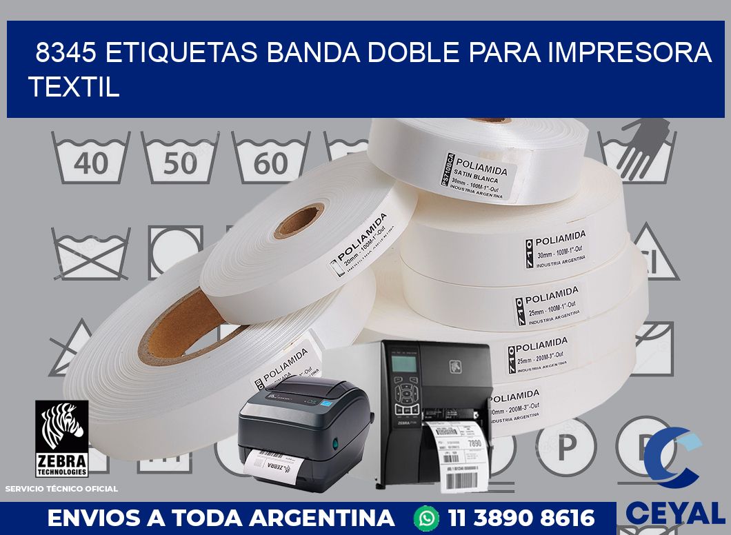 8345 etiquetas banda doble para impresora textil