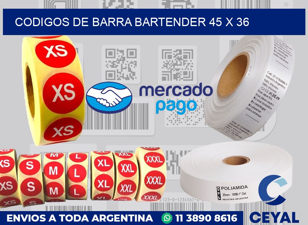 Codigos de barra Bartender 45 x 36
