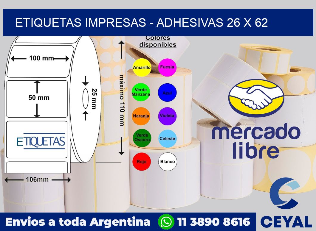 etiquetas impresas - Adhesivas 26 x 62