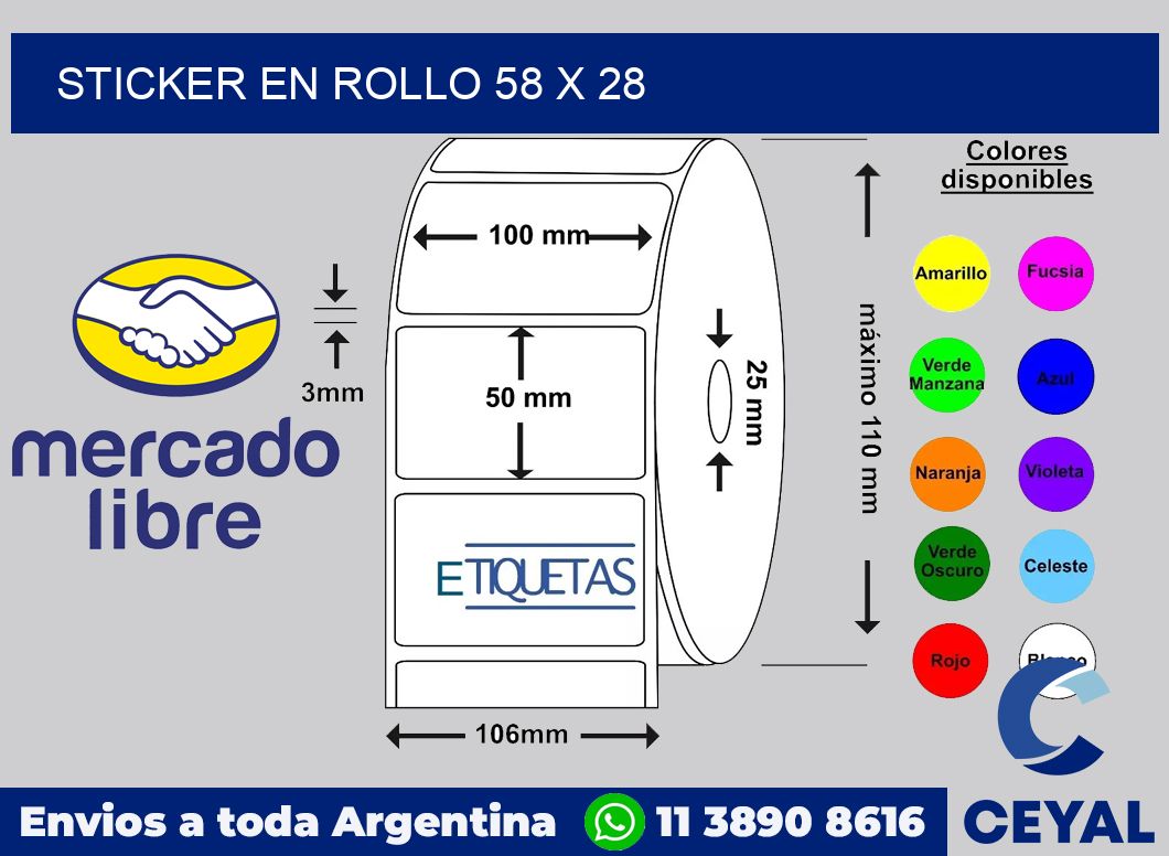 sticker en rollo 58 x 28