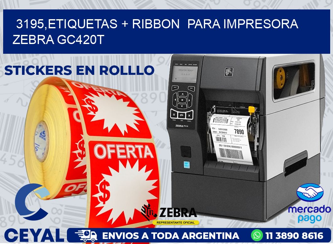 3195,etiquetas + ribbon  para impresora zebra GC420T