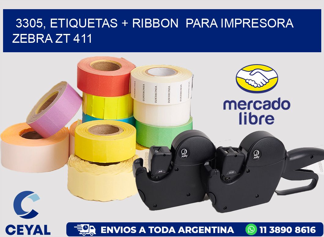 3305, etiquetas + ribbon  para impresora zebra ZT 411