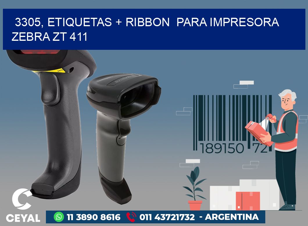 3305, etiquetas + ribbon  para impresora zebra ZT 411