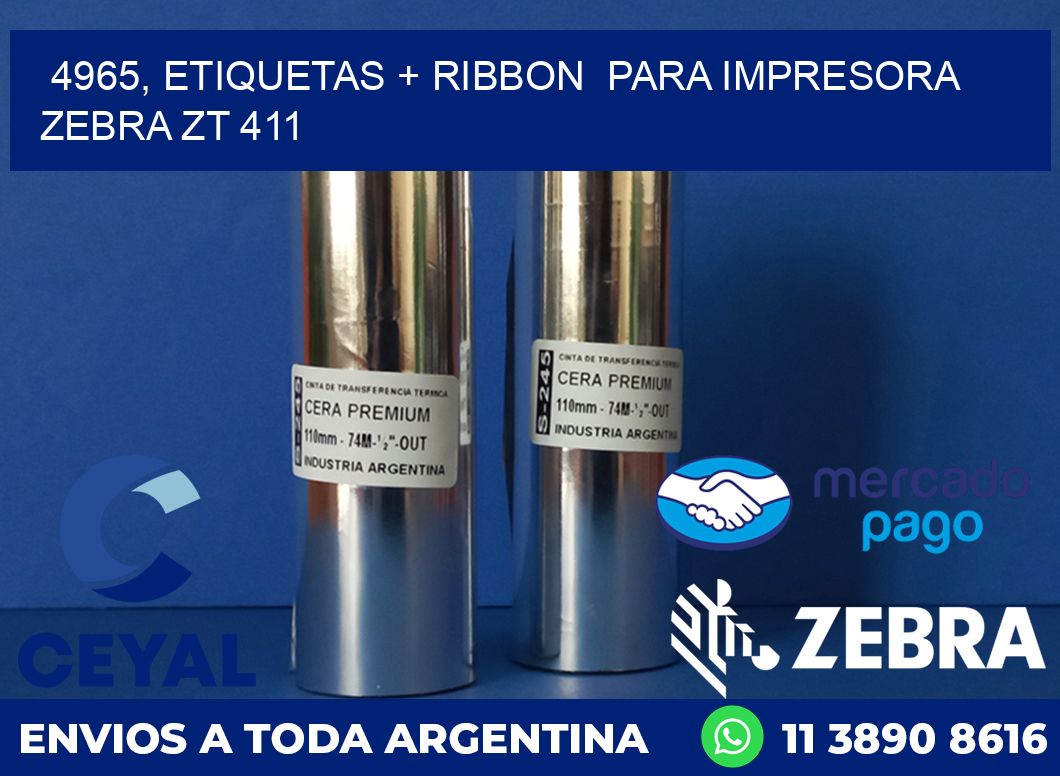 4965, etiquetas + ribbon para impresora zebra ZT 411