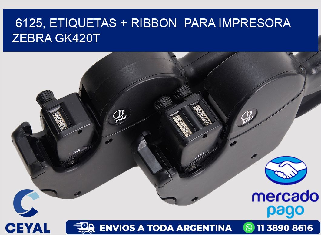 6125, etiquetas + ribbon para impresora zebra GK420T