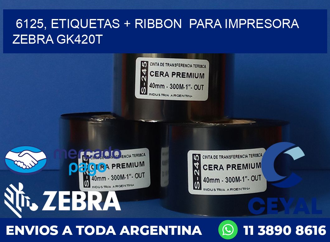 6125, etiquetas + ribbon para impresora zebra GK420T