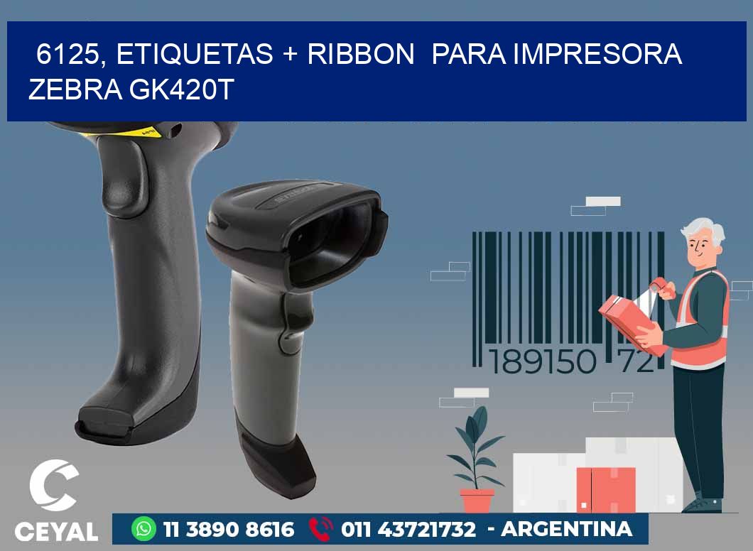 6125, etiquetas + ribbon para impresora zebra GK420T