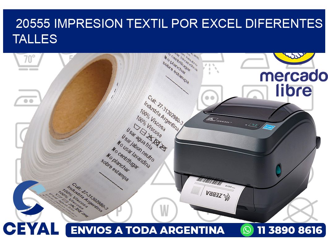 20555 IMPRESION TEXTIL POR EXCEL DIFERENTES TALLES