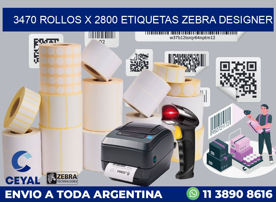3470 Rollos x 2800 etiquetas zebra designer