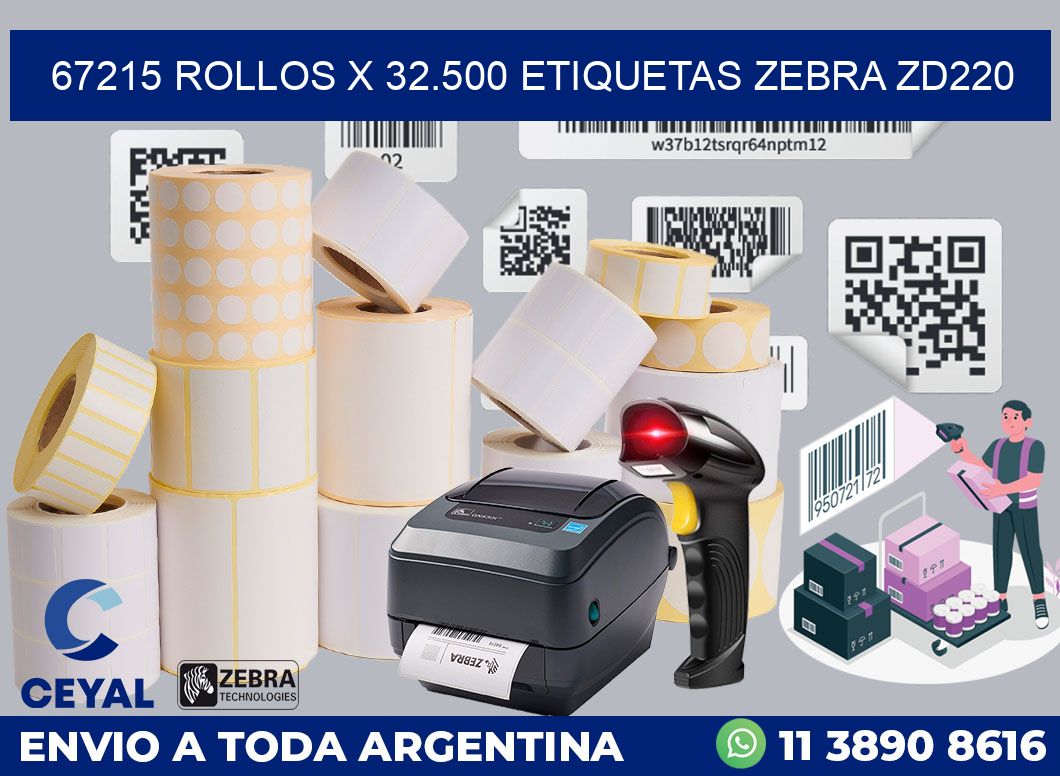 67215 Rollos x 32.500 etiquetas zebra zd220
