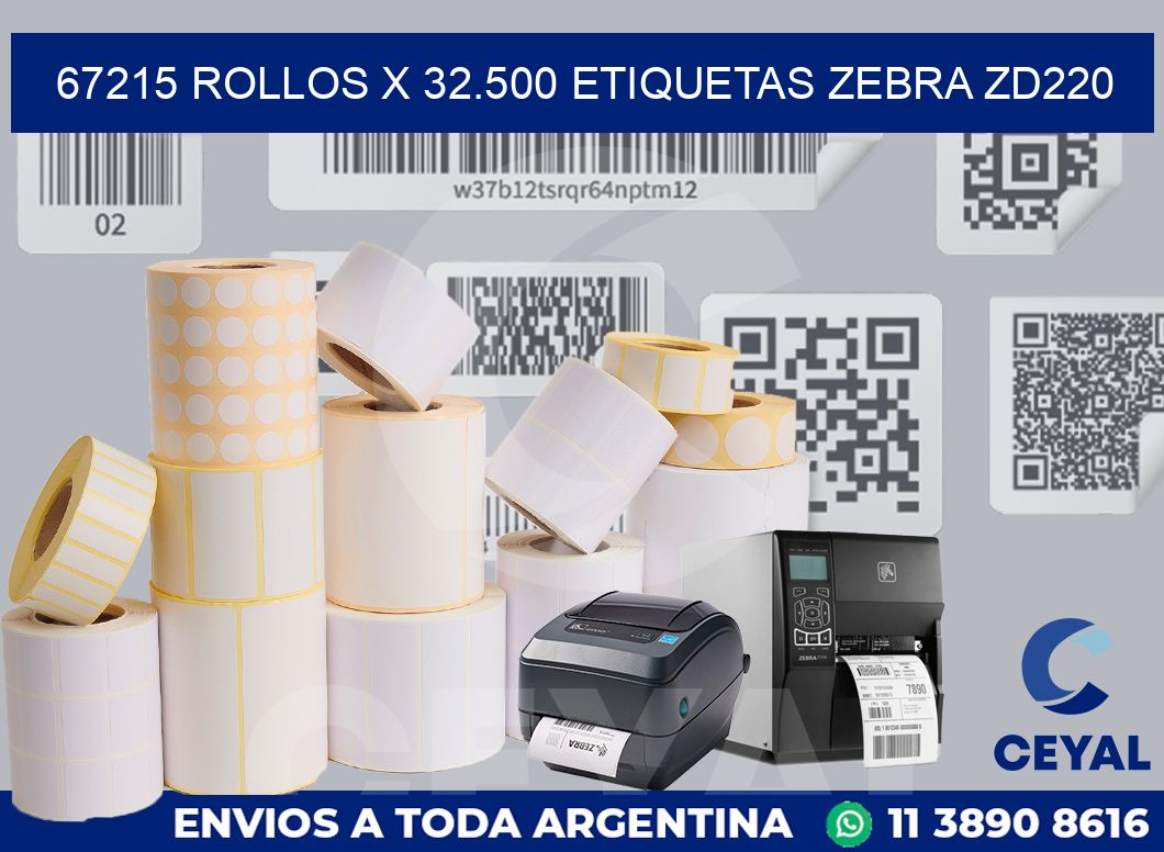 67215 Rollos x 32.500 etiquetas zebra zd220