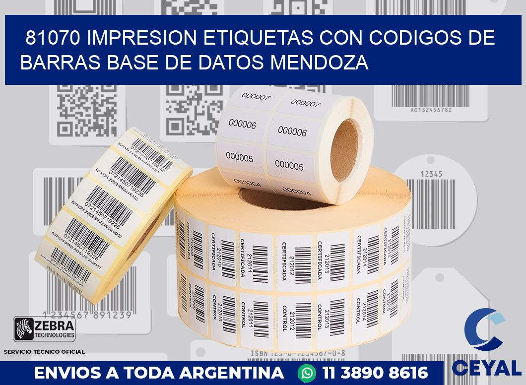 81070 IMPRESION ETIQUETAS CON CODIGOS DE BARRAS BASE DE DATOS MENDOZA