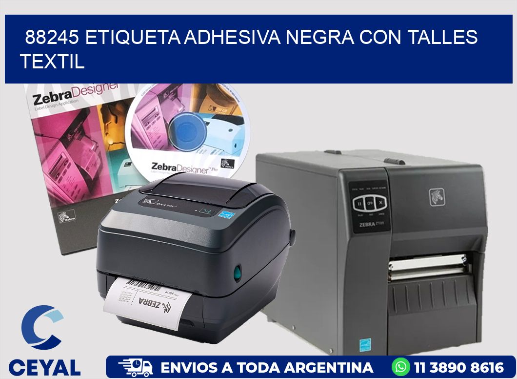 88245 ETIQUETA ADHESIVA NEGRA CON TALLES TEXTIL