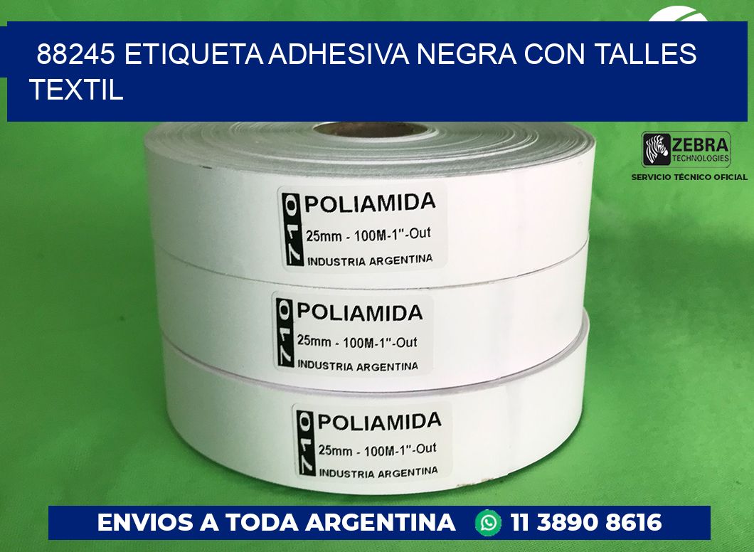 88245 ETIQUETA ADHESIVA NEGRA CON TALLES TEXTIL