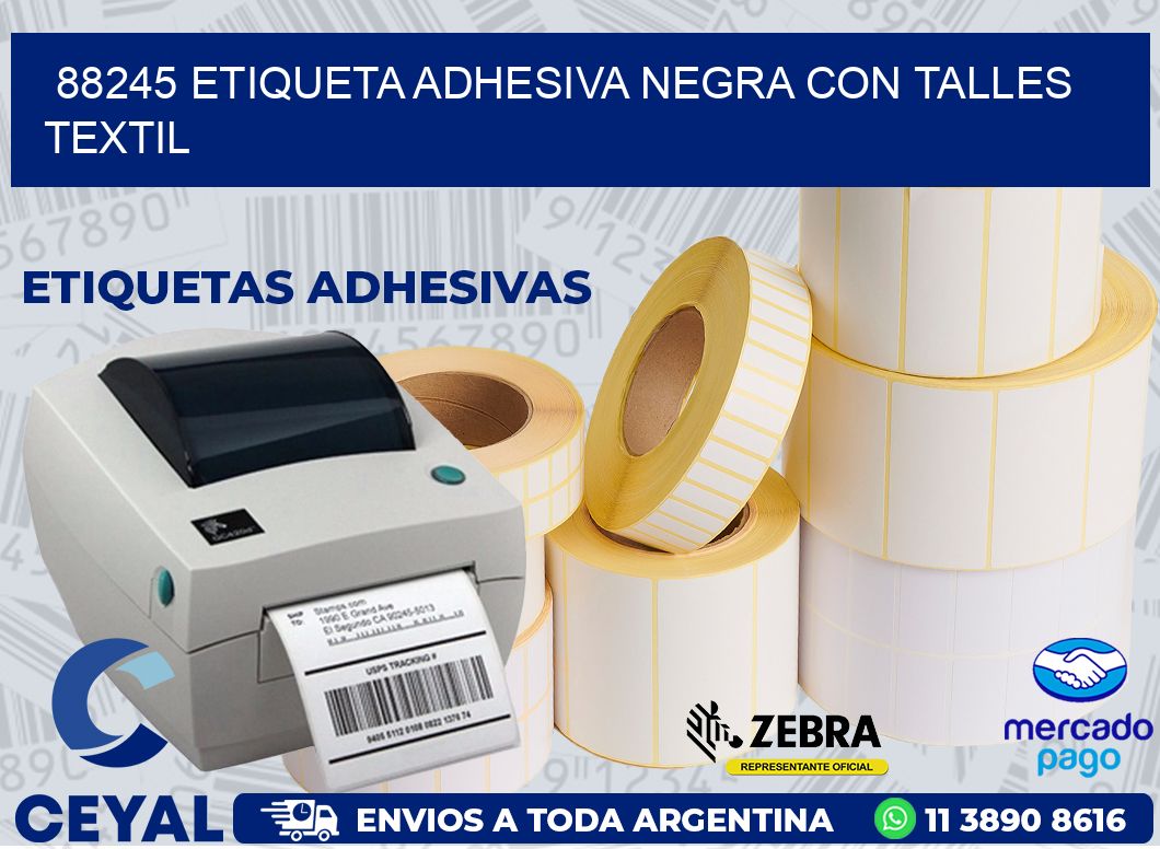 88245 ETIQUETA ADHESIVA NEGRA CON TALLES TEXTIL