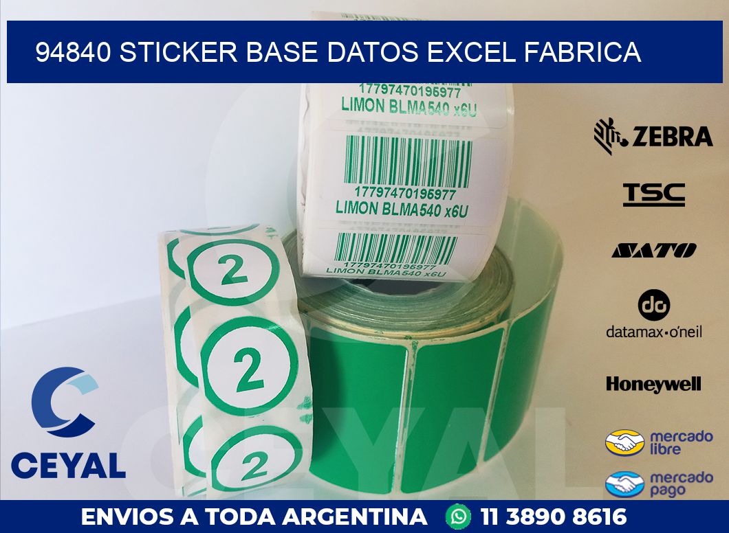 94840 sticker base datos excel fabrica