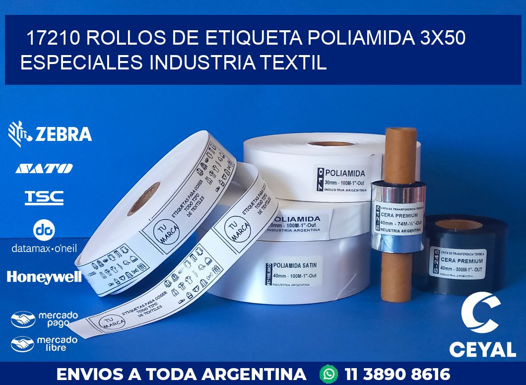 17210 ROLLOS DE ETIQUETA POLIAMIDA 3X50 ESPECIALES INDUSTRIA TEXTIL