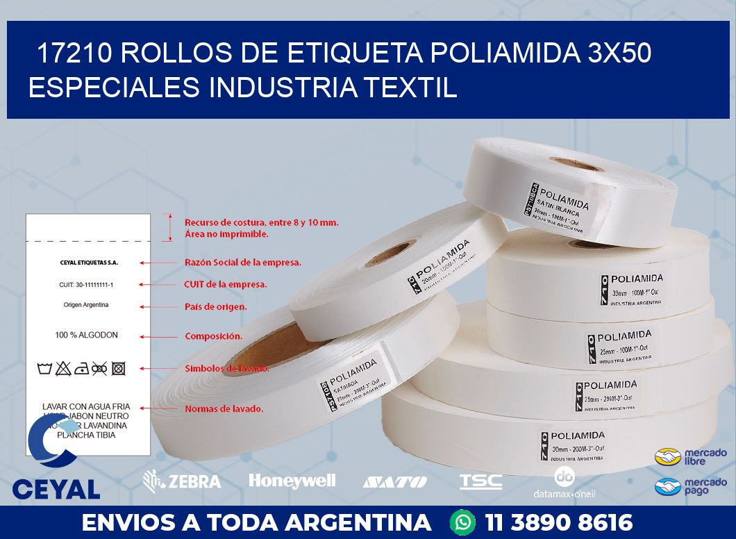 17210 ROLLOS DE ETIQUETA POLIAMIDA 3X50 ESPECIALES INDUSTRIA TEXTIL