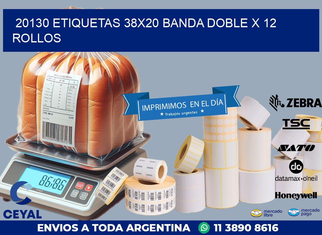 20130 ETIQUETAS 38X20 BANDA DOBLE X 12 ROLLOS