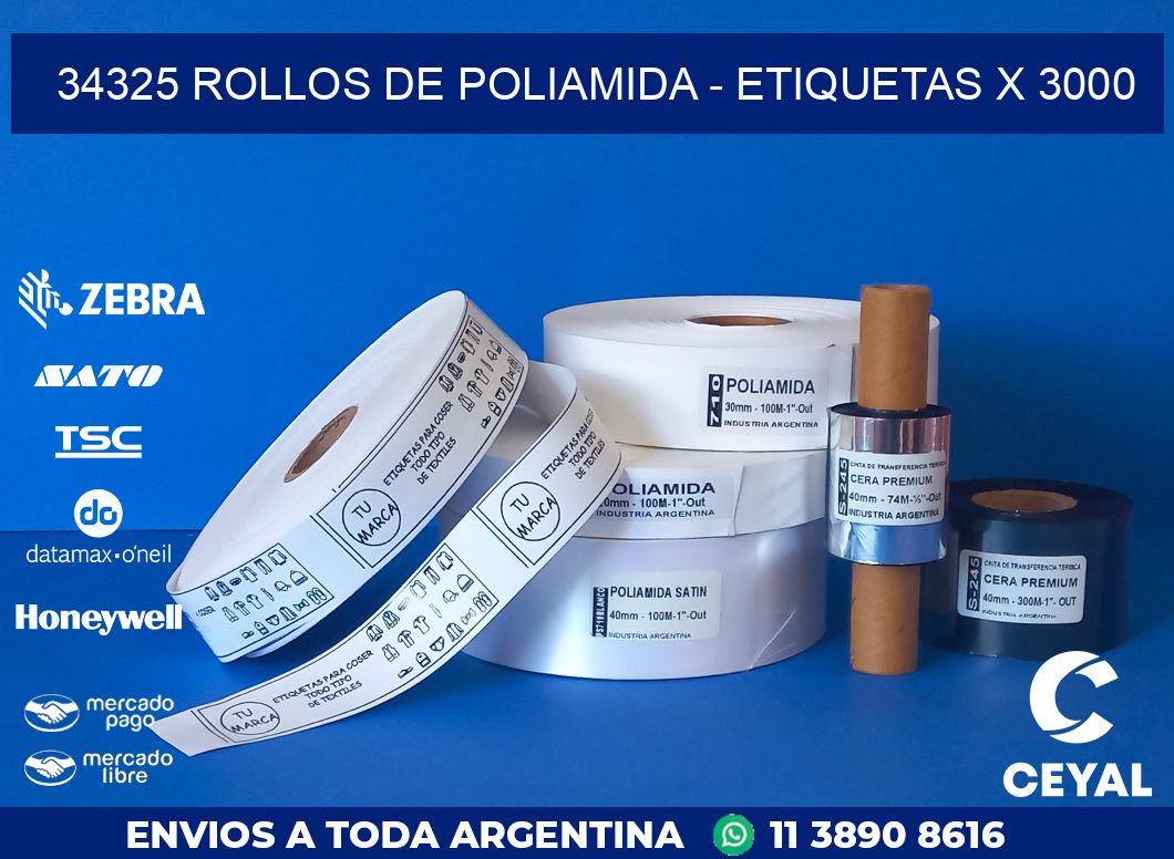 34325 ROLLOS DE POLIAMIDA - ETIQUETAS X 3000
