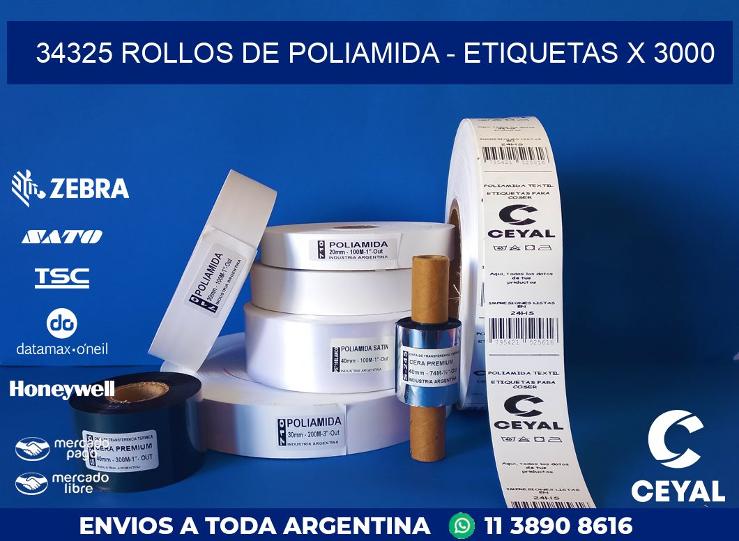34325 ROLLOS DE POLIAMIDA - ETIQUETAS X 3000