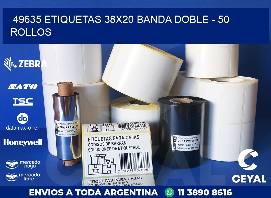 49635 ETIQUETAS 38X20 BANDA DOBLE - 50 ROLLOS