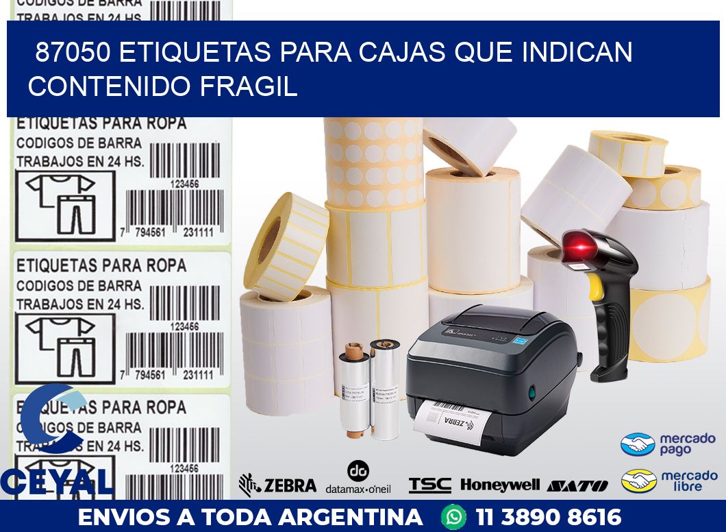 87050 ETIQUETAS PARA CAJAS QUE INDICAN CONTENIDO FRAGIL