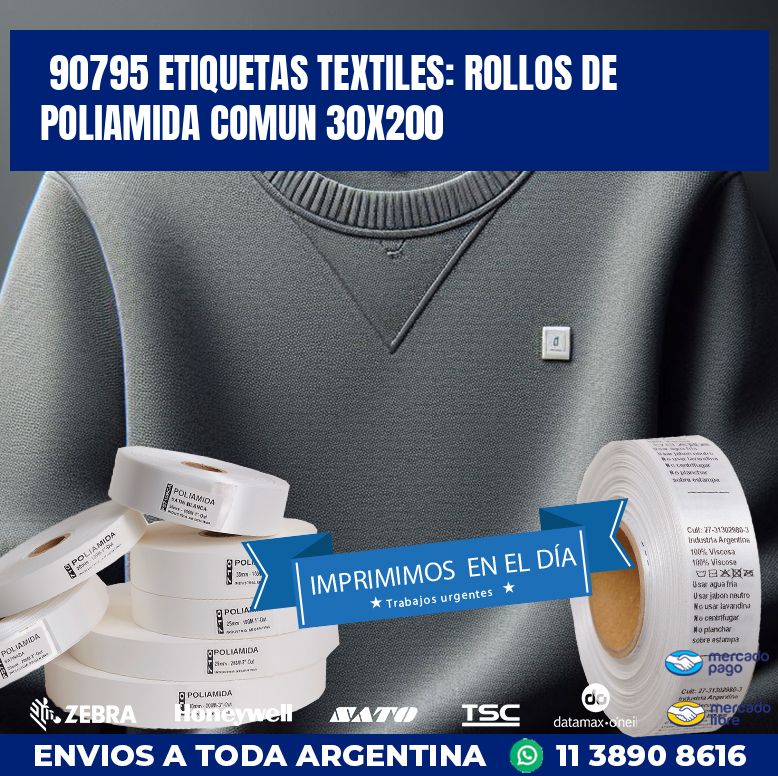 90795 ETIQUETAS TEXTILES: ROLLOS DE POLIAMIDA COMUN 30X200