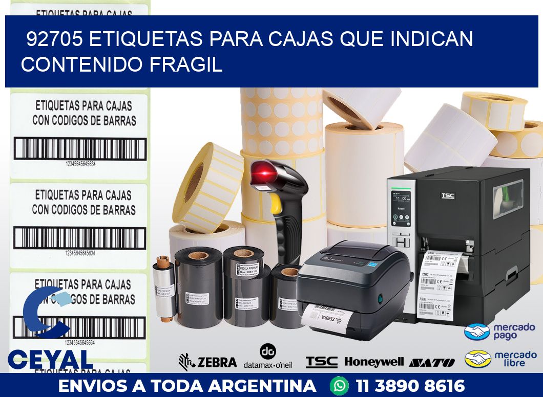 92705 ETIQUETAS PARA CAJAS QUE INDICAN CONTENIDO FRAGIL
