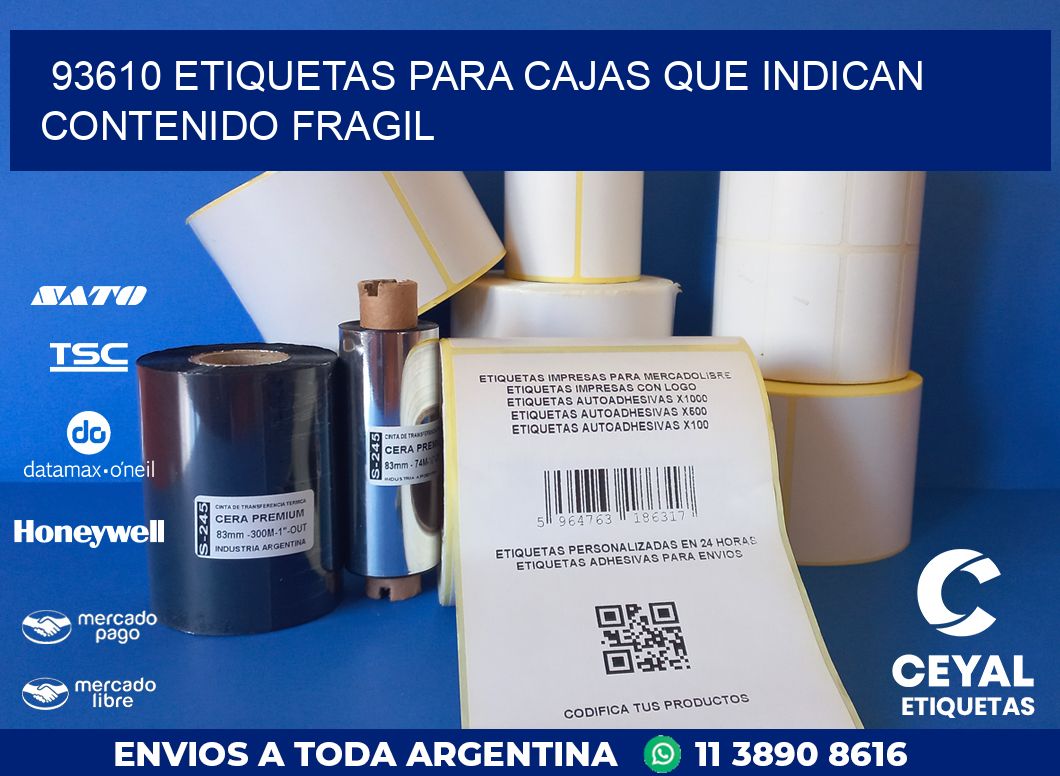 93610 ETIQUETAS PARA CAJAS QUE INDICAN CONTENIDO FRAGIL