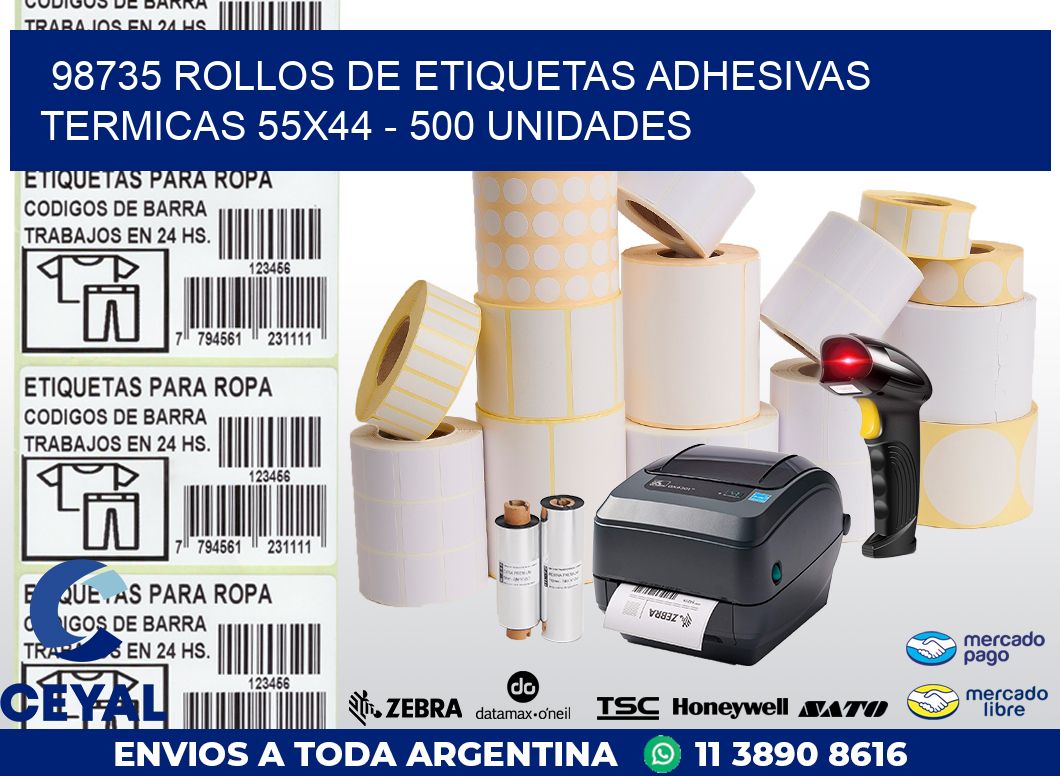 98735 ROLLOS DE ETIQUETAS ADHESIVAS TERMICAS 55X44 - 500 UNIDADES