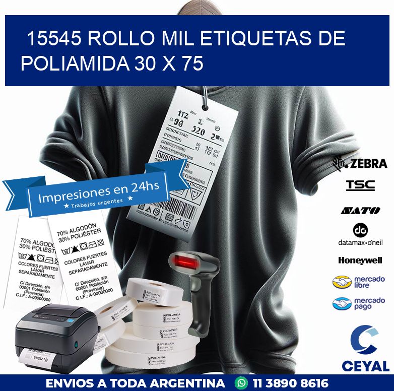 15545 ROLLO MIL ETIQUETAS DE POLIAMIDA 30 X 75