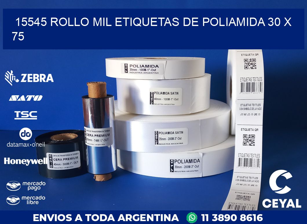 15545 ROLLO MIL ETIQUETAS DE POLIAMIDA 30 X 75