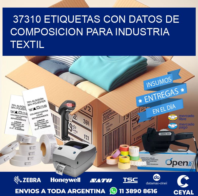 37310 ETIQUETAS CON DATOS DE COMPOSICION PARA INDUSTRIA TEXTIL