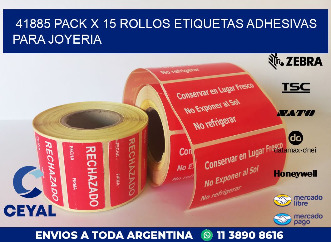 41885 PACK X 15 ROLLOS ETIQUETAS ADHESIVAS PARA JOYERIA