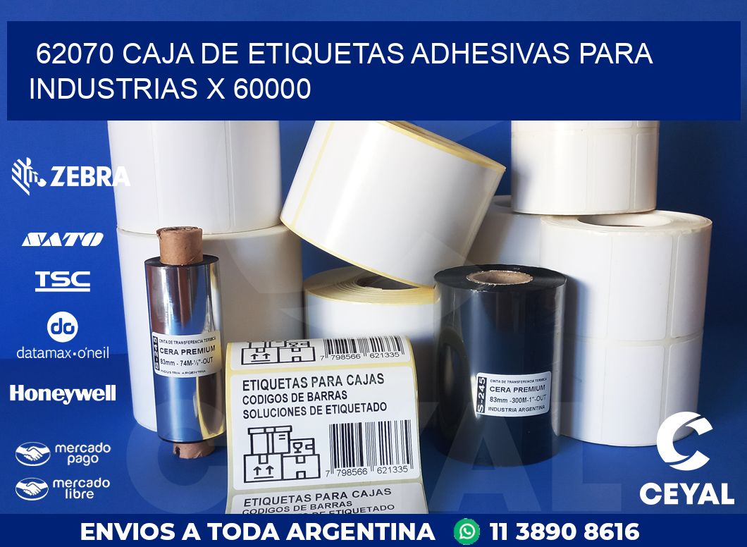 62070 CAJA DE ETIQUETAS ADHESIVAS PARA INDUSTRIAS X 60000