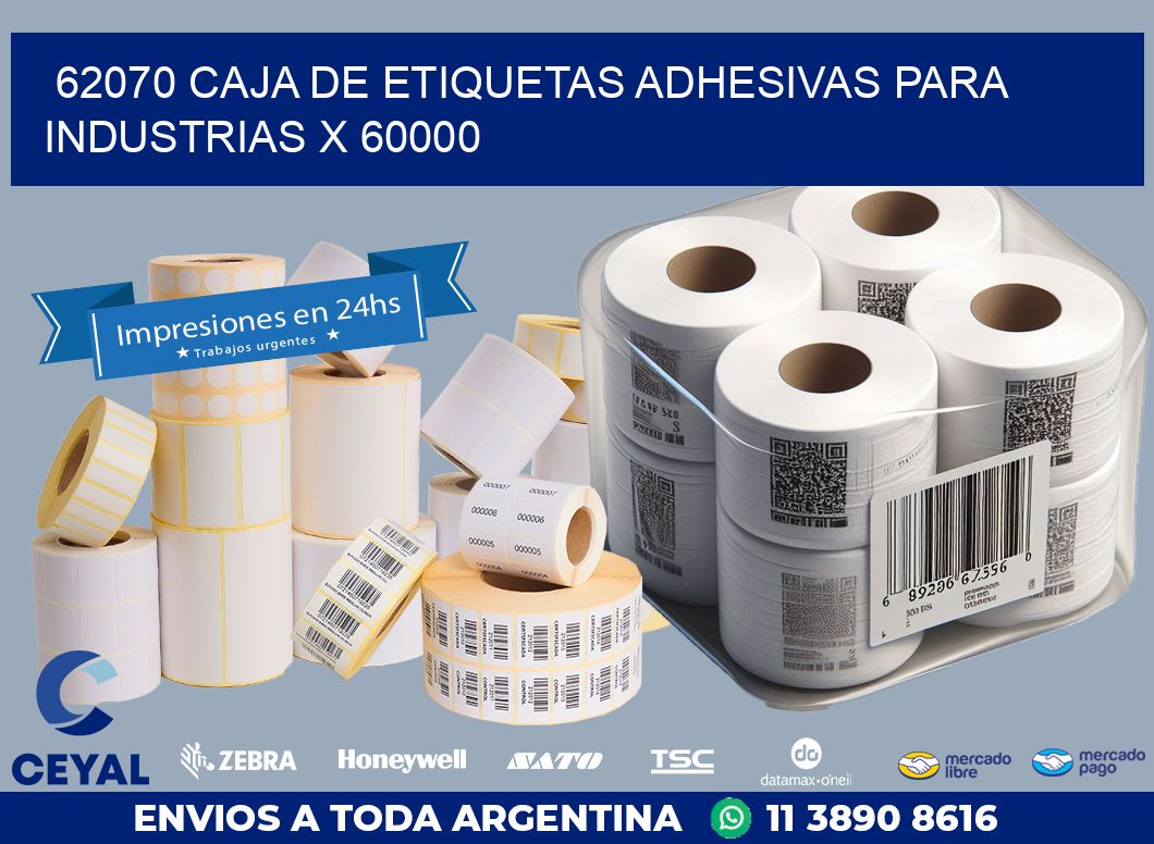 62070 CAJA DE ETIQUETAS ADHESIVAS PARA INDUSTRIAS X 60000